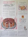 1929 Swans Down Cake Flour Ad ~ Lightning Cake Recipe
