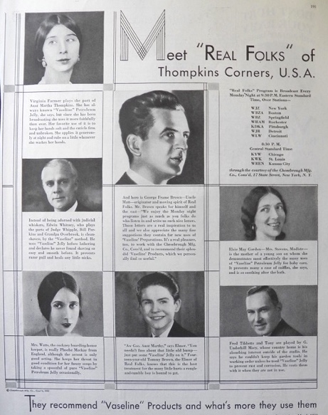 1930 Vaseline Ad ~ Real Folks of Thompkins Corners Radio Show