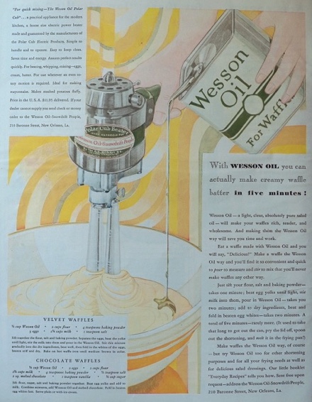 1930 Wesson Oil Ad ~ Waffle Recipes ~ Antique Polar Cub Beater