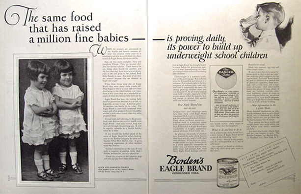 1925 Borden's Condensed Milk Ad ~ The Wilson Twins, Jersey City, NJ