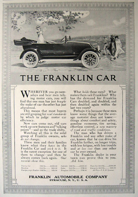 1917 Franklin Automobile Car Ad