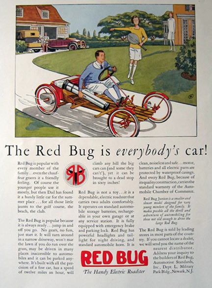 1928 Red Bug Electric Roadster Car Ad