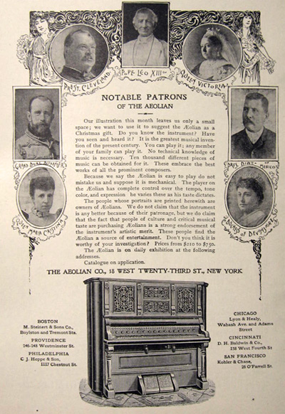 1895 Aeolian Piano Ad  ~ Photos of Notable Patrons