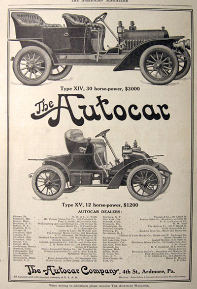 1907 Autocar Ad ~ Type XIV, Type XV