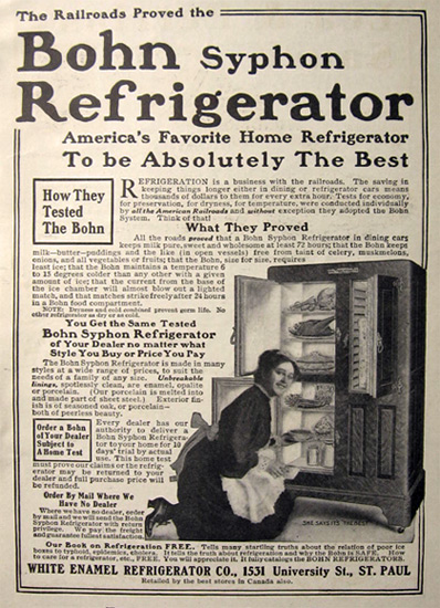 1907 Bohn Syphon Refrigerator Ad ~ Railroads