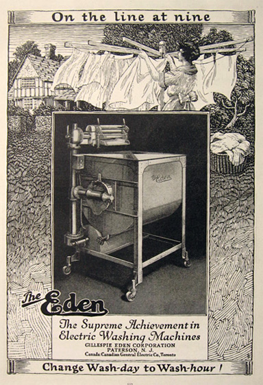 1923 Antique Eden Washing Machine Ad ~On the Line at Nine