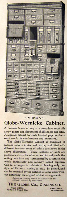 1897 Antique Globe Wernicke Filing Cabinet Ad