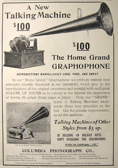 1899 Columbia Phonograph Home Grand Graphophone Ad