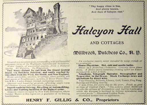 1902 Halcyon Hall & Cottages Ad ~ Millbrook, NY