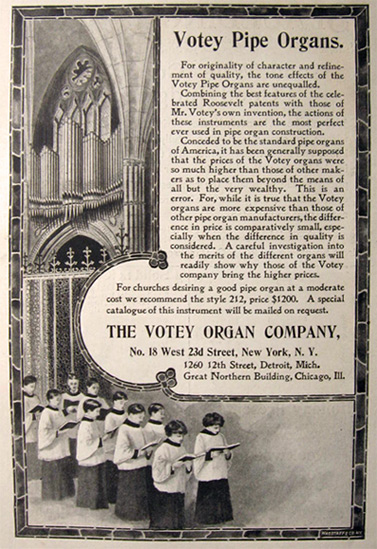 1897 Votey Pipe Organ Ad ~ Church Choir