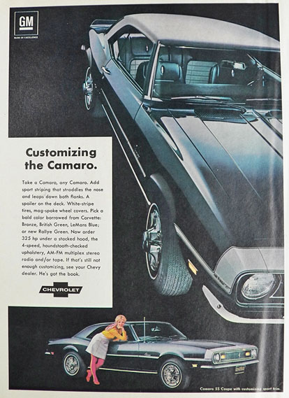 1968 Vintage Chevy Camaro SS Coupe Ad ~ Customizing the Camaro