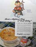 1945 Campbell's Scotch Broth Soup Ad ~ Kid Bagpipe Player