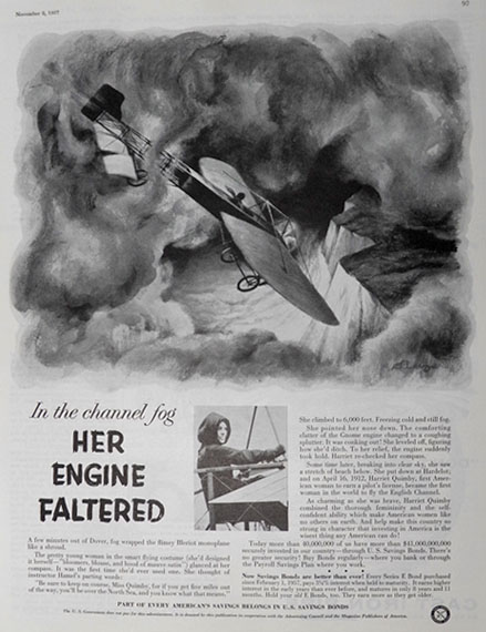 1957 US Savings Bonds Ad ~ Pilot Harriet Quimby