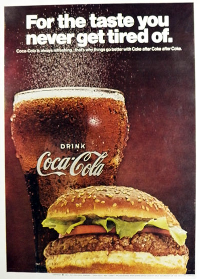 1967 Coca Cola Coke Ad ~ Coke & Burger