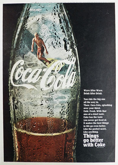 1968 Coca Cola Coke Ad ~ Surfer