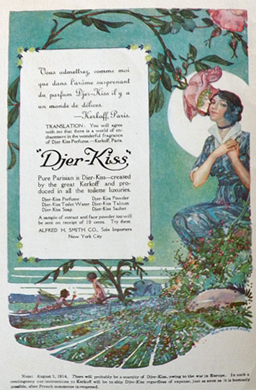 1914 Djer Kiss Ad ~ War Shortage