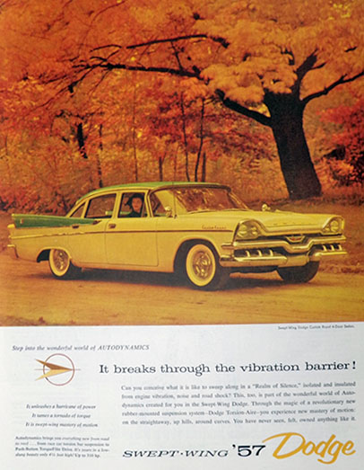 1957 Swept Wing Dodge Ad ~ Custom Royal Sedan