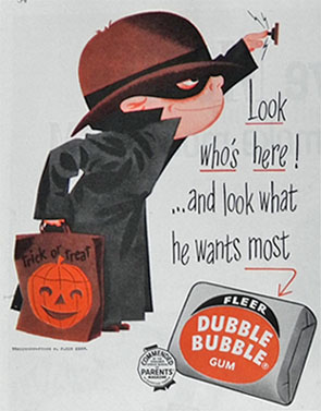1957 Dubble Bubble Bubble Gum Ad ~ Halloween Kid