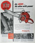 1955 Homelite 5-20 Chain Saw Ad ~ Alive With Power