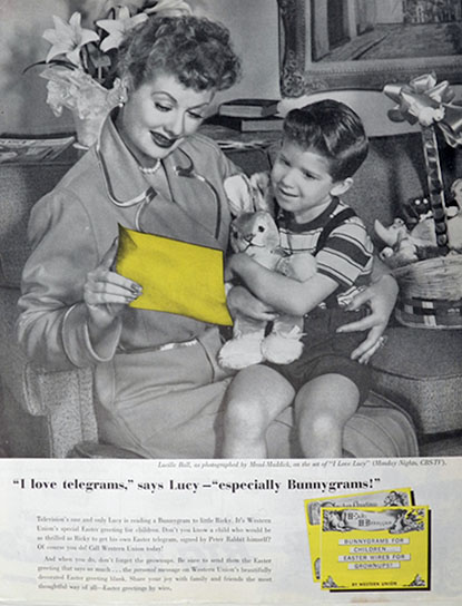 1957 Western Union Bunnygram Ad ~ Lucille Ball & Little Ricky