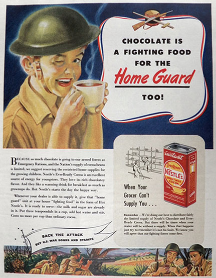 1943 WWII Nestle's Cocoa Ad ~ A Fighting Food For the Home Guard