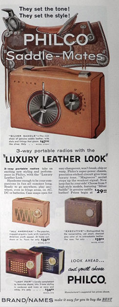 1957 Philco Saddle Mates "Leather Look" Radio Ad ~ Silver Saddle, All American