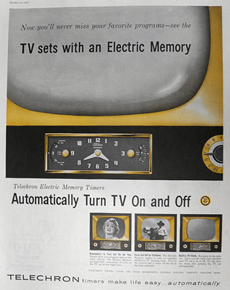 1955 Telechron TV Ad ~ Automatically Turn TV On & Off