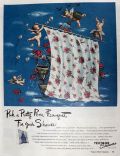 1944 Textron Shower Curtain Ad ~ Roses, Cherubs