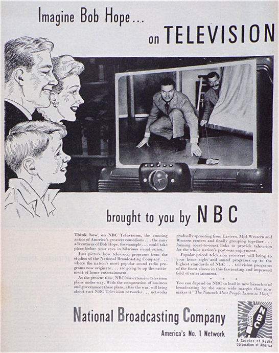 1944 NBC Ad Imagine Bob Hope on Television, Vintage Radio, Camera, TV Ads