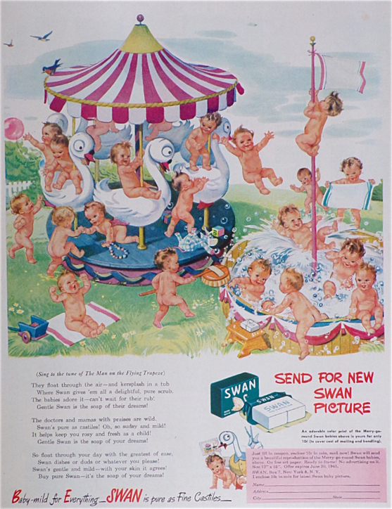 1945 wan Soap Ad ~ Lots of Babies, Carousel. & Pool