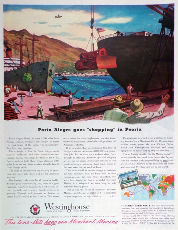1945 WWII Westinghouse Ad ~ Porto Alegro Shops in Peoria