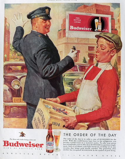 バドワイザー ポスター 額縁 Budweiser Beer ad 1934 バドワイザー レトロ広告 ポスター B4フレーム付き ◇ Budweiser