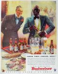 1934 Budweiser Beer Ad ~ Butler Opens Bottle