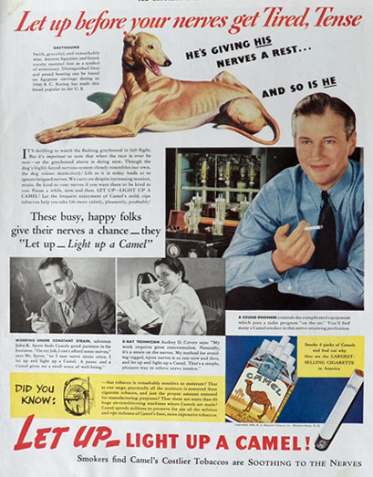 1938 Camel Cigarettes Ad ~ Greyhound Dog