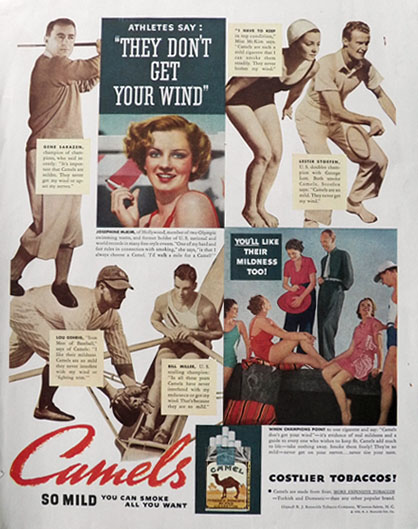 1935 Camel Cigarettes Ad ~ Atheletes, Lou Gehrig