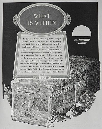 1935 Mimeograph Ad ~ Donald Denton Buried Treasure Art