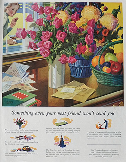 1938 Travelers Insurance Ad ~ Bouquet of Roses