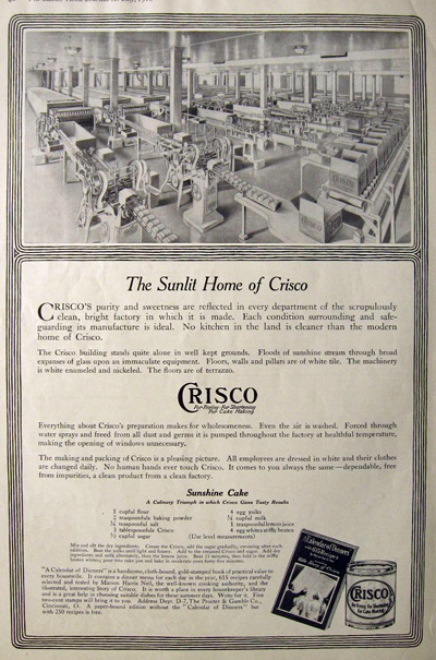 1916 Crisco Ad ~ Factory Interior Photo ~ Sunshine Cake Recipe
