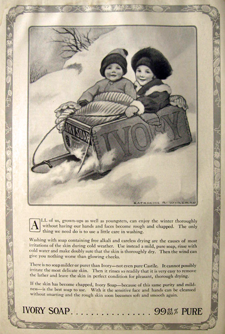 1912 Ivory Soap Ad ~ Katharine Wireman, Kids on Sled