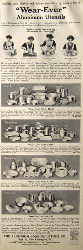 1912 Wearever Aluminum Kitchen Utensil Sets Ad