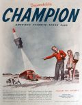 1947 Champion Spark Plugs Ad ~ Dog at School Bus