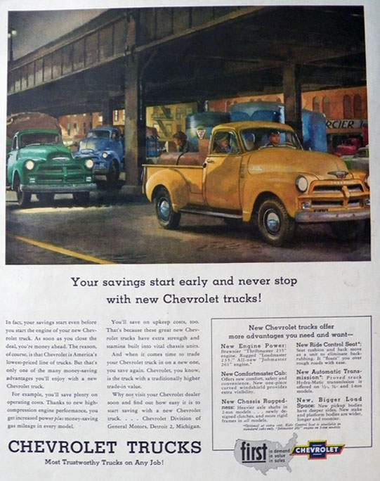 1954 Vintage Chevy Trucks Ad ~ Savings Start Early