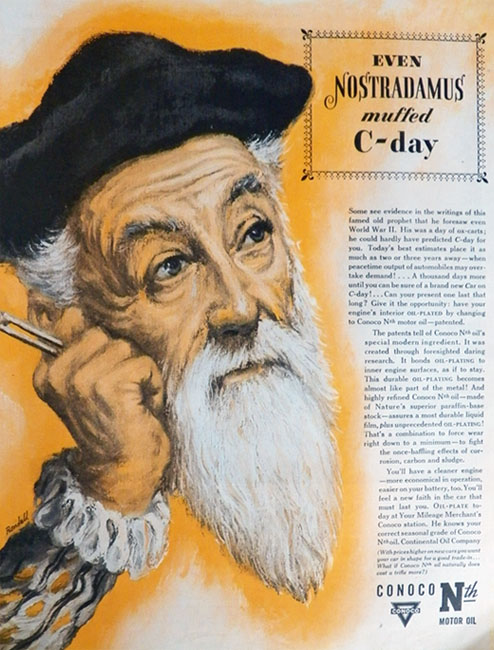 1945 Conoco Motor Oil Ad ~ Nostradamus