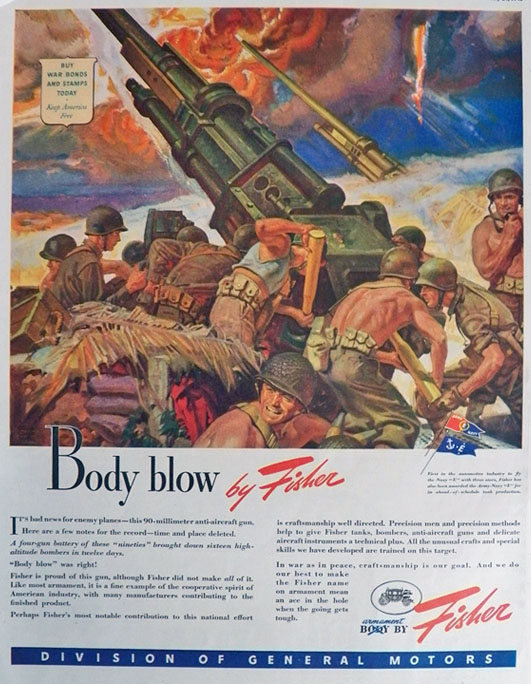 1943 WWII Fisher Armament Ad ~ 90mm Anti-Aircraft Gun