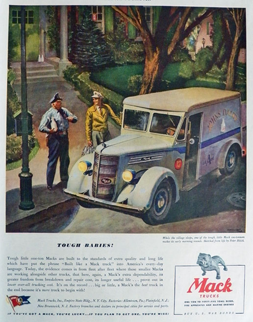 1943 Mack Truck Ad ~ Peter Helck Dairy Truck