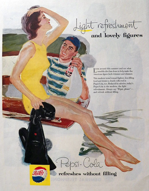 1957 Vintage Pepsi Cola Ad ~ Snorkeling