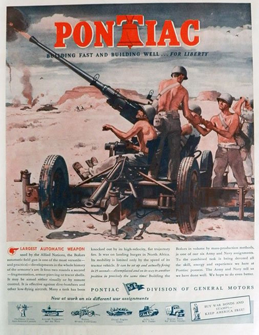 1943 WWII Pontiac Armament Ad ~ Bofors Field Gun