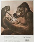 1949 Traveler's Insurance Ad ~ Gorilla with Violin ~ Durenceau Art