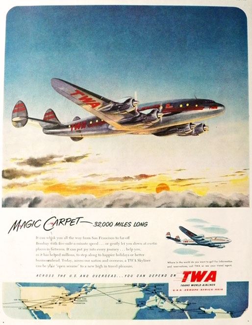 1951 TWA Skyliner Ad ~ Magic Carpet