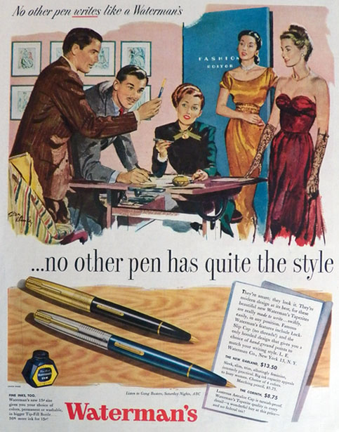 1947 Waterman's Pen Ad ~ New Garland, Corinth